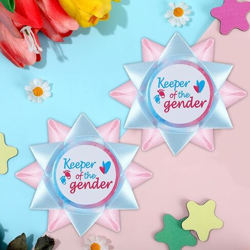 Keeper of the Gender Button Pins Gender Reveal Party Decorations, Boy or Girl Gender Keeper Pin Light Blue and Pink Ribbon Baby Feet Heart Badge Pinbacks for Baby Shower Party Favors Gifts in Saudi Arabia