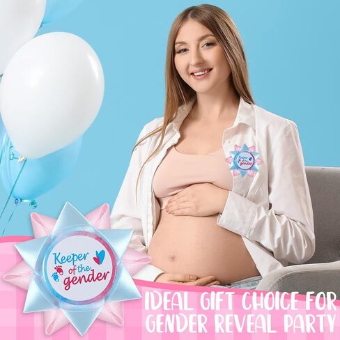 Keeper of the Gender Button Pins Gender Reveal Party Decorations, Boy or Girl Gender Keeper Pin Light Blue and Pink Ribbon Baby Feet Heart Badge Pinbacks for Baby Shower Party Favors Gifts in Saudi Arabia