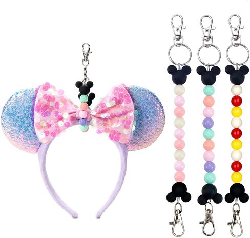 3PCS Mouse Ear Holder for Backpack Bag Beaded Keychain Theme Park Trip Essentials Headband Display Charm Accessories in Saudi Arabia