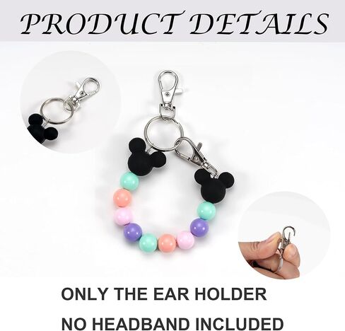 3PCS Mouse Ear Holder for Backpack Bag Beaded Keychain Theme Park Trip Essentials Headband Display Charm Accessories in Saudi Arabia