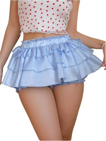 SHENHE Women's Y2k Satin Lolita Bloomers Ruffle Pumpkin Panty Pettipants Layered Fairy Bottom Shorts in Saudi Arabia