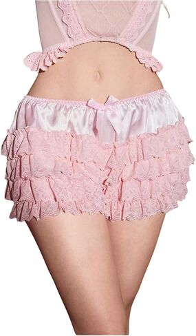 Shenhe Women's Lace Boyshort Panty Satin Bow Coquette Kawaii Lolita Bloomers Intelder in Kuwait