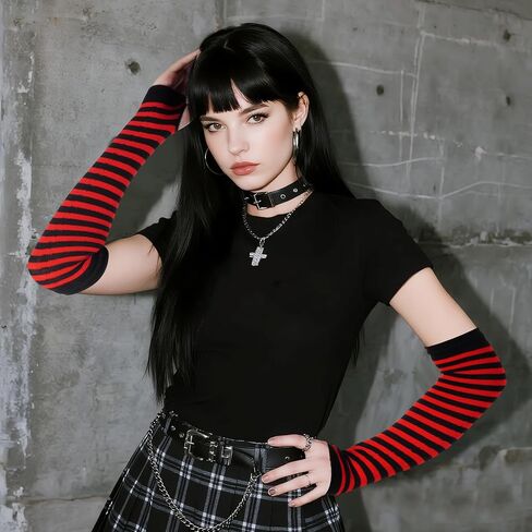 nydotd أصابع الطويل الأكمام القفازات القفازات y2k kawaii اليابانية harajuku القوطية القوطية الذراع المحبوكة أكثر دفئا للنساء in Kuwait