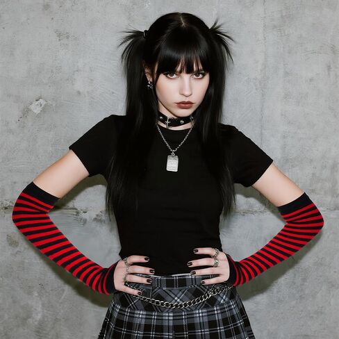 nydotd أصابع الطويل الأكمام القفازات القفازات y2k kawaii اليابانية harajuku القوطية القوطية الذراع المحبوكة أكثر دفئا للنساء in Kuwait