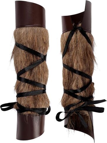 Womens Faux Fur Arm Sleeves Cuff Warmers Halloween Viking Warrior Costume Leather Bracers Medieval Wrist Hand Bands in Kuwait