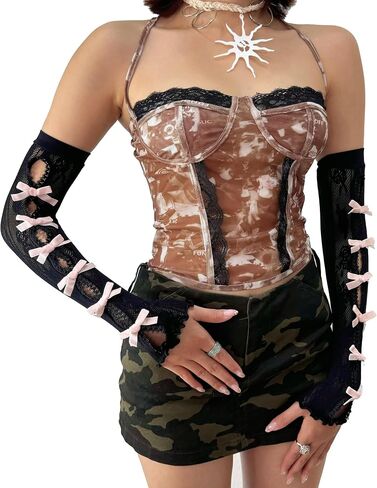 الأكمام ذات الذراع القوطية النسائية قفازات دانتيل أصابع ، y2k bowtie ذراع التدفئة goth goth in Kuwait