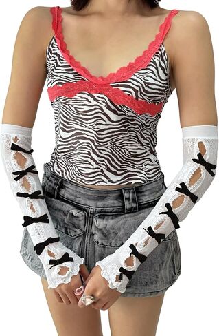 الأكمام ذات الذراع القوطية النسائية قفازات دانتيل أصابع ، y2k bowtie ذراع التدفئة goth goth in Kuwait
