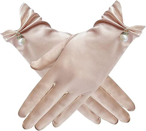 2 Pairs Elegant Pearl Driving Mittens Bridal Banquet Accessories Elastic Dress Gloves for Weddings, Tea Parties in Saudi Arabia