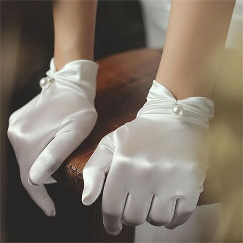 2 Pairs Elegant Pearl Driving Mittens Bridal Banquet Accessories Elastic Dress Gloves for Weddings, Tea Parties in Saudi Arabia