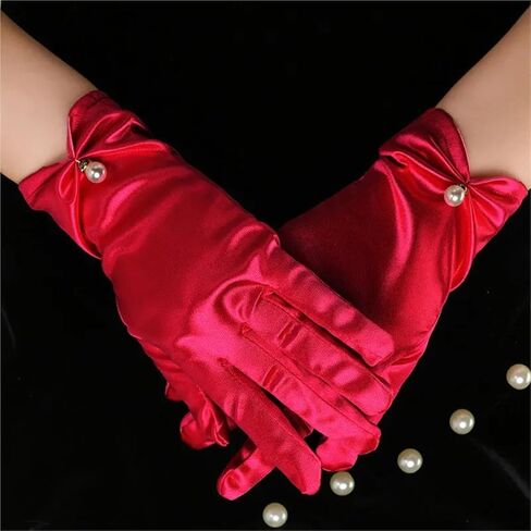 2 Pairs Elegant Pearl Driving Mittens Bridal Banquet Accessories Elastic Dress Gloves for Weddings, Tea Parties in Saudi Arabia