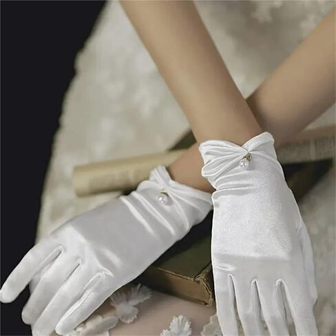2 Pairs Elegant Pearl Driving Mittens Bridal Banquet Accessories Elastic Dress Gloves for Weddings, Tea Parties in Saudi Arabia
