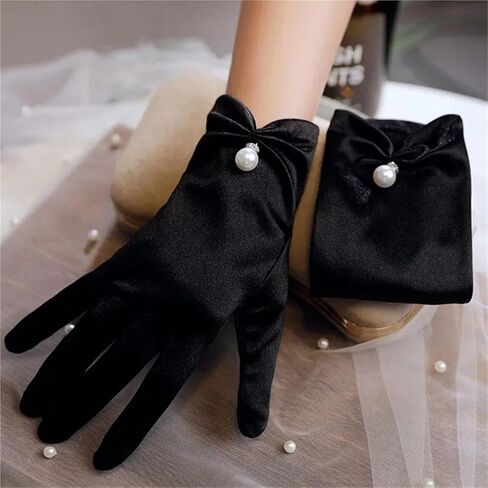 2 Pairs Elegant Pearl Driving Mittens Bridal Banquet Accessories Elastic Dress Gloves for Weddings, Tea Parties in Saudi Arabia