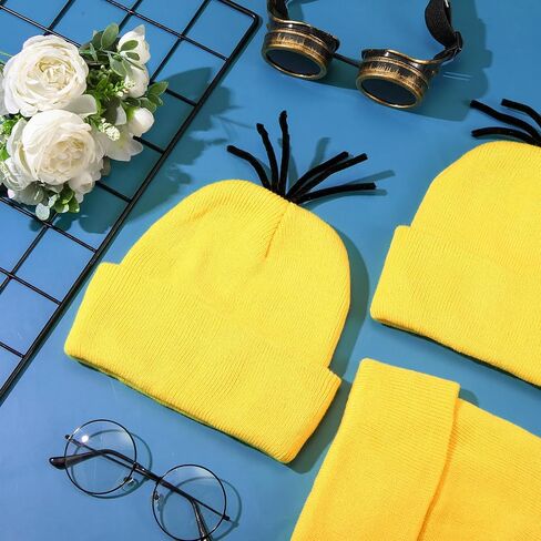 6 Pcs Yellow Beanie Knit Hats Bulk Halloween Costume Accessories Adults Unisex Cosplay Costume Head Accessories in Saudi Arabia