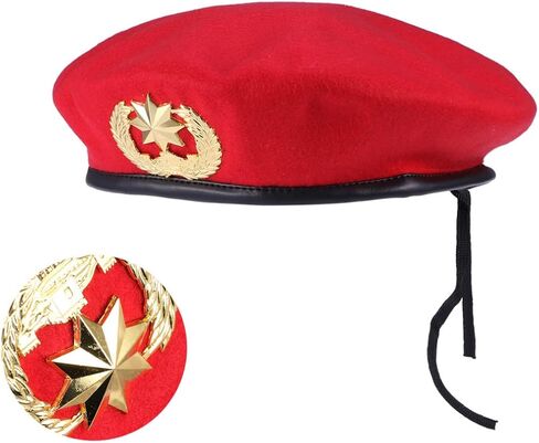 VANZACK Red Wool Beret with Star - Vintage Square Dance Hat & Stage Performance Cap (9.8×9.6 inches) in Saudi Arabia