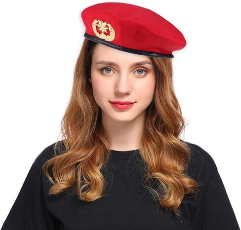 VANZACK Red Wool Beret with Star - Vintage Square Dance Hat & Stage Performance Cap (9.8×9.6 inches) in Saudi Arabia