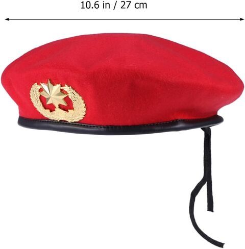 VANZACK Red Wool Beret with Star - Vintage Square Dance Hat & Stage Performance Cap (9.8×9.6 inches) in Saudi Arabia