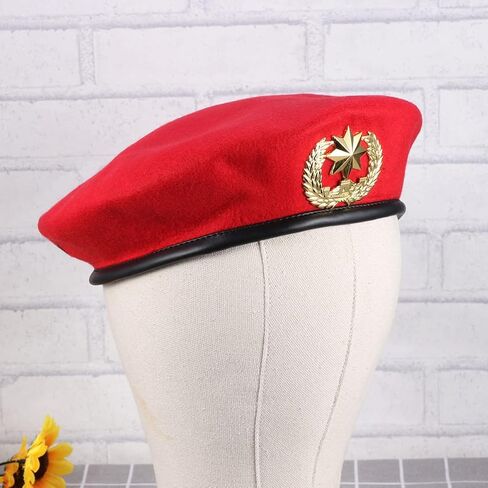 VANZACK Red Wool Beret with Star - Vintage Square Dance Hat & Stage Performance Cap (9.8×9.6 inches) in Saudi Arabia