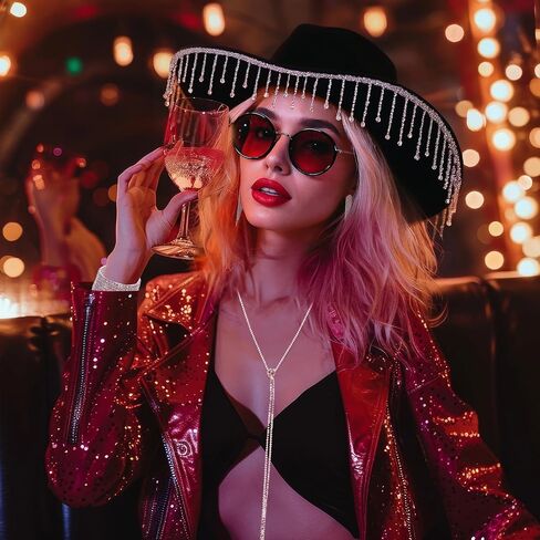 Hercicy 7 PCS Glitter Cowgirl Hat مجموعة مجوهرات Rhinestone ، ملابس ملابس رعاة البقر للعروس Party Halloween Party in Saudi Arabia