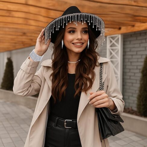 Hercicy 7 PCS Glitter Cowgirl Hat مجموعة مجوهرات Rhinestone ، ملابس ملابس رعاة البقر للعروس Party Halloween Party in Saudi Arabia