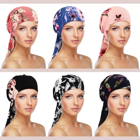 6 PCS CHEMO REEDLEAR للنساء مسبقًا وشاحًا يرأس الرأس قبعة خفيفة الوزن قبعة عمامة تمتد الكشكش in Kuwait