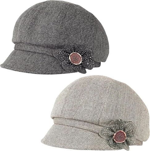 2 PCS Womens Newsboy Cap Women Retro Classic Visor Newsboy Cabbie Cap Beret Hats with Flower Buckle in Kuwait
