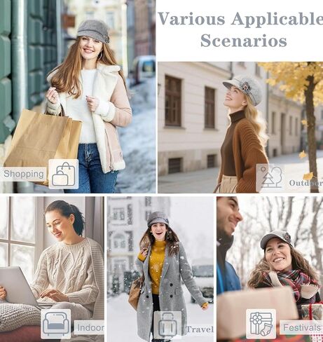 2 PCS Womens Newsboy Cap Women Retro Classic Visor Newsboy Cabbie Cap Beret Hats with Flower Buckle in Kuwait