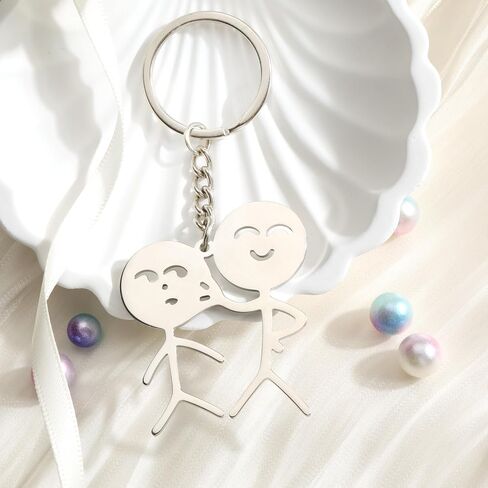 Stickman Keychain,Funny Doodle Keychain for Men Women,Stainless Steel Key Chain Funny Gift for Friends Cowoker in Saudi Arabia