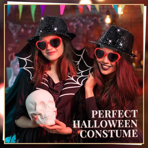 Geyoga 2 Pcs Halloween Costume Accessories Black Sequin Hat Women Heart Shaped Sunglasses Black Disco Hat Sequins Party Hats for Adults Retro Disco Concert Party Supplies in Saudi Arabia
