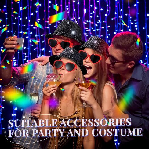 Geyoga 2 Pcs Halloween Costume Accessories Black Sequin Hat Women Heart Shaped Sunglasses Black Disco Hat Sequins Party Hats for Adults Retro Disco Concert Party Supplies in Saudi Arabia