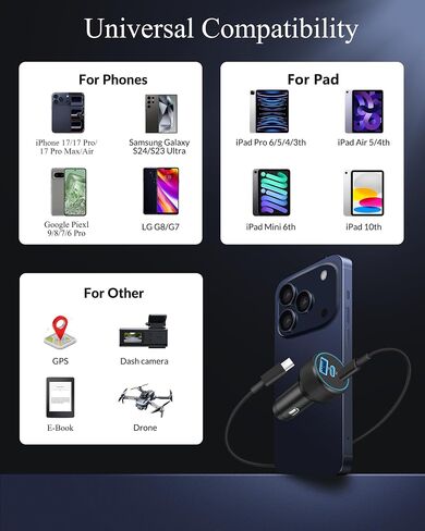 Car Charger for iPhone 16/16 Pro Max, 2Pack 67W 3-Port Fast USB C Car Charger Adapter with 3FT USB C to C Cable for iPhone 16/16 Plus/16 Pro/16 Pro Max/15/15 Pro Max, iPad Pro/Air/Mini, Pixel 9 in Saudi Arabia