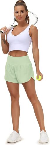 THE GYM PEOPLE Womens High Waisted Running Shorts Quick Dry Athletic Workout Shorts with Mesh Liner Zipper Pockets in Saudi Arabia