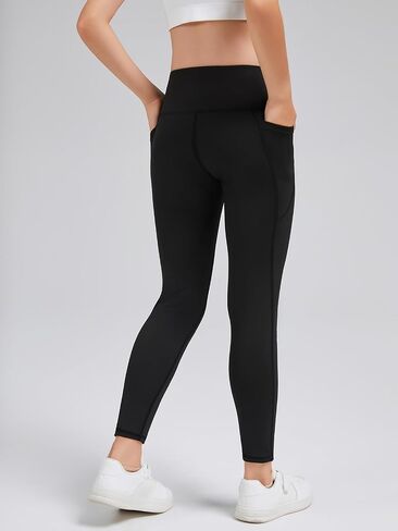 5 Packs Girls Athletic Leggings Kids Yoga Pants with Pockets High Waist Leggings Yoga Dance Workout Running in Kuwait