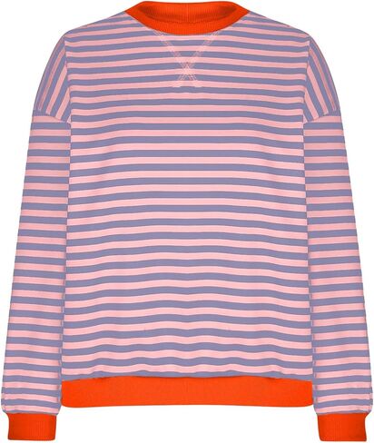 Oversized Striped Sweatshirt for Women Plus Size Pullover Jumper Long Sleeve Crewneck Fall Winter Tops No Fleece in Kuwait