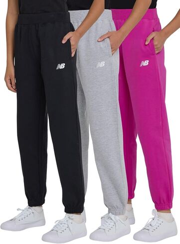 New Balance Girls Active Fleece Jogger 3 Pack-Cotton Blend Soft Fleece Athletic Performance Performance Discual Discal Pants (4-16) in Saudi Arabia