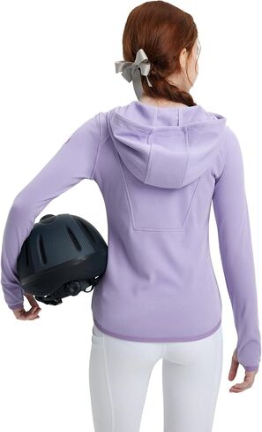 FitsT4 Sports Girls Fleece Horse Riding Shirts Full Zip Up Long Sleeve Kids Equestrian Jackets W Thumbholes Warm Sweatshirts in Kuwait