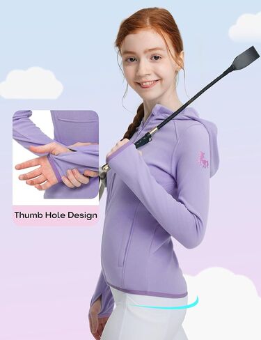 FitsT4 Sports Girls Fleece Horse Riding Shirts Full Zip Up Long Sleeve Kids Equestrian Jackets W Thumbholes Warm Sweatshirts in Kuwait