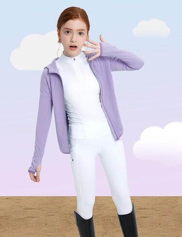 FitsT4 Sports Girls Fleece Horse Riding Shirts Full Zip Up Long Sleeve Kids Equestrian Jackets W Thumbholes Warm Sweatshirts in Kuwait