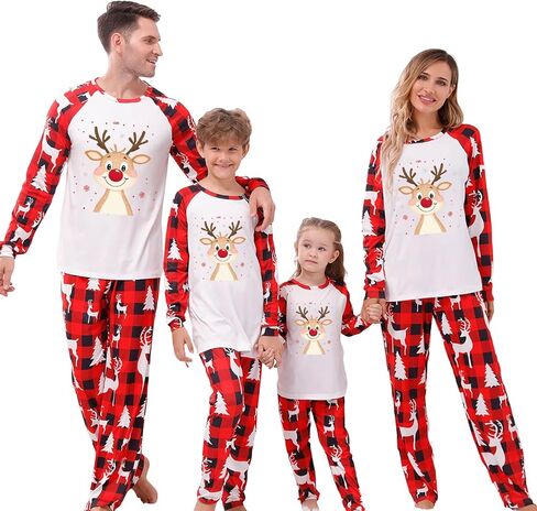 yraetenm عائلة عيد الميلاد بيجاماس مطابقة مجموعات عيد الميلاد jammies عارضة منقوشة الأكمام طويلة الأكمام مجموعات العطلة مطابقة الممرات in Saudi Arabia