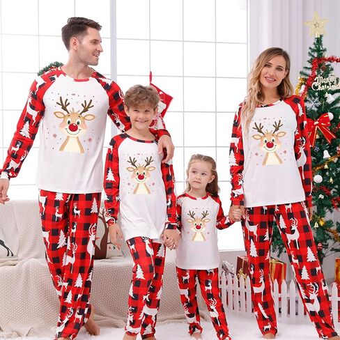 yraetenm عائلة عيد الميلاد بيجاماس مطابقة مجموعات عيد الميلاد jammies عارضة منقوشة الأكمام طويلة الأكمام مجموعات العطلة مطابقة الممرات in Saudi Arabia