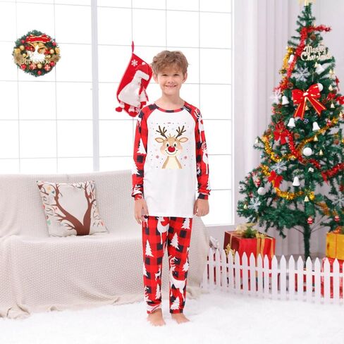 yraetenm عائلة عيد الميلاد بيجاماس مطابقة مجموعات عيد الميلاد jammies عارضة منقوشة الأكمام طويلة الأكمام مجموعات العطلة مطابقة الممرات in Saudi Arabia