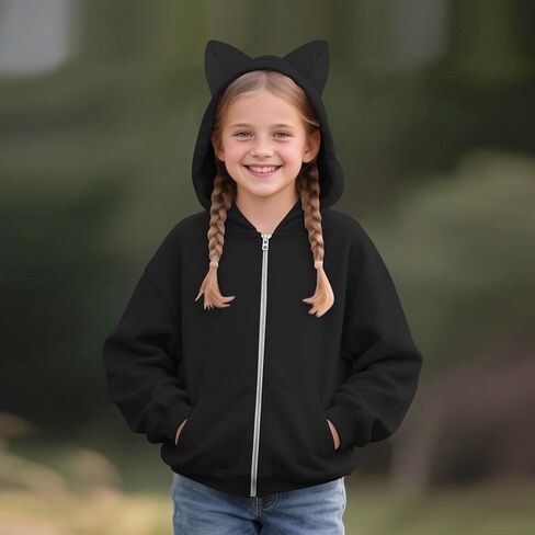 الفتيات zip up hoodies fall cat cat cat cat ascerize quidie stupy jukets long long sweeve sweatshirt coats 5-15 years in Saudi Arabia