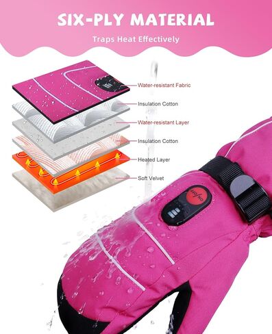 Heated Gloves for Kids, 7.4V Rechargeable Battery Winter Gloves for Boys Girls, Waterproof Windproof Heated Mittens for Kids, Outdoor Skiing Snowboarding Sledding Cold Weather in Saudi Arabia