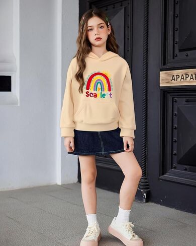 الفتيات هوديي بلوك كتلة رسومات طباعة pullover الأكمام الطويلة من النوع الثقيل خريف الشتاء هوديز العصرية للمراهقين 4-12 سنة in Kuwait