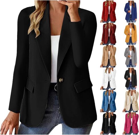 Office Jacket For Women 2024 Professional Blazer Work Lapel Button Down Solid Elegant Long Sleeve Dressy Jackets in Saudi Arabia