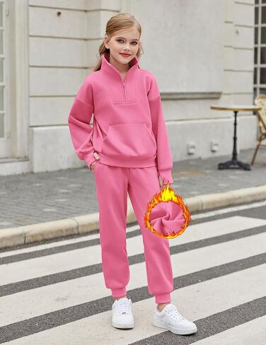 Zaclotre Girls Sweatsuit 2 Piece Outfits Fall Winter Fleece Half Zip Thumb Hole Sweatshirts and Sweatpants Joggers Set in Saudi Arabia