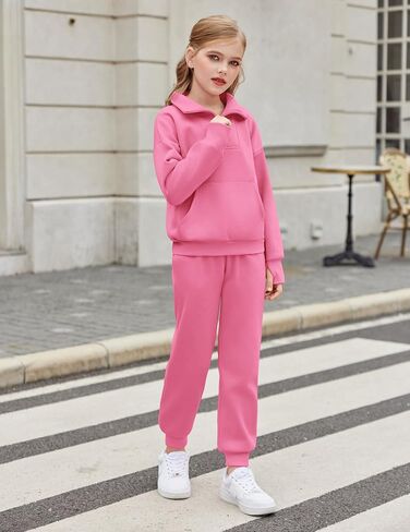 Zaclotre Girls Sweatsuit 2 Piece Outfits Fall Winter Fleece Half Zip Thumb Hole Sweatshirts and Sweatpants Joggers Set in Saudi Arabia