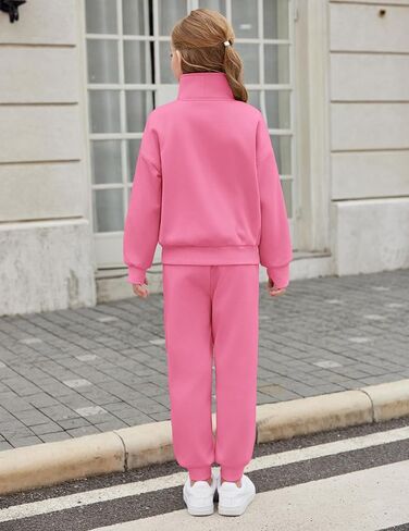Zaclotre Girls Sweatsuit 2 Piece Outfits Fall Winter Fleece Half Zip Thumb Hole Sweatshirts and Sweatpants Joggers Set in Saudi Arabia