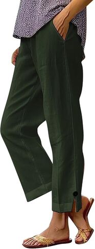Cotton Linen Straight Leg Pants for Women Elastic High Waisted Lounge Pant Summer Trousers Casual Slacks with Pocket in Saudi Arabia