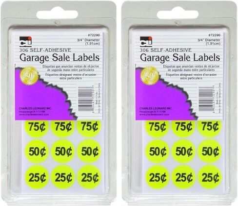 Charles Leonard Garage Sale Price Labels, Blank and Pre Priced Round Self Adhesive Stickers, 3/4 Inch Diameter, Yellow, 306/Box (72290) in Kuwait