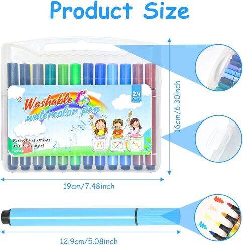 SAYEEC Washable Markers for Kids,Coloring Pens With Medium Tip Portable Box Set 48 Colors Art Pen Supply for Drawing Sketching in Kuwait